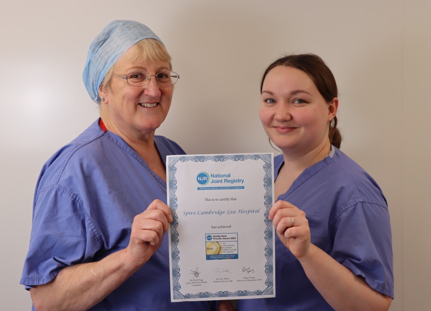 Spire Cambridge Lea Hospital awarded by the National Joint registry for commitment to patient safety