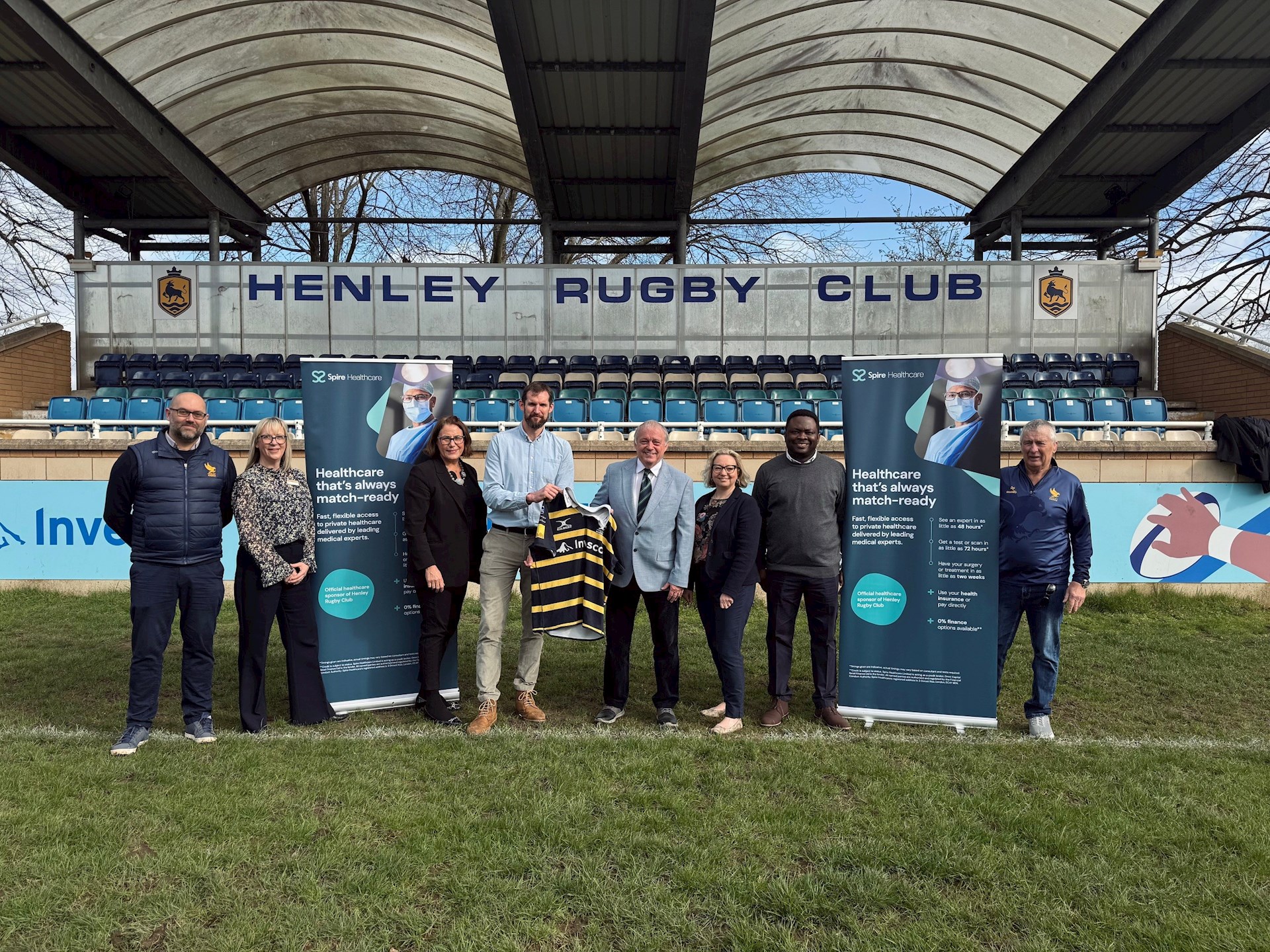 Spire Healthcare representatives with Henley Hawks RFC